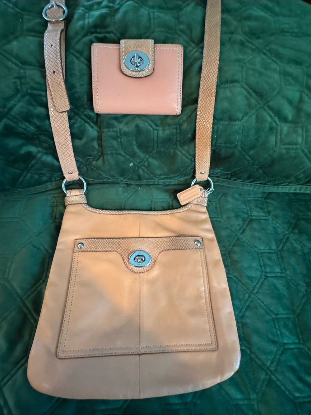 Coach peach Leather Crossbody with Matching Wallet